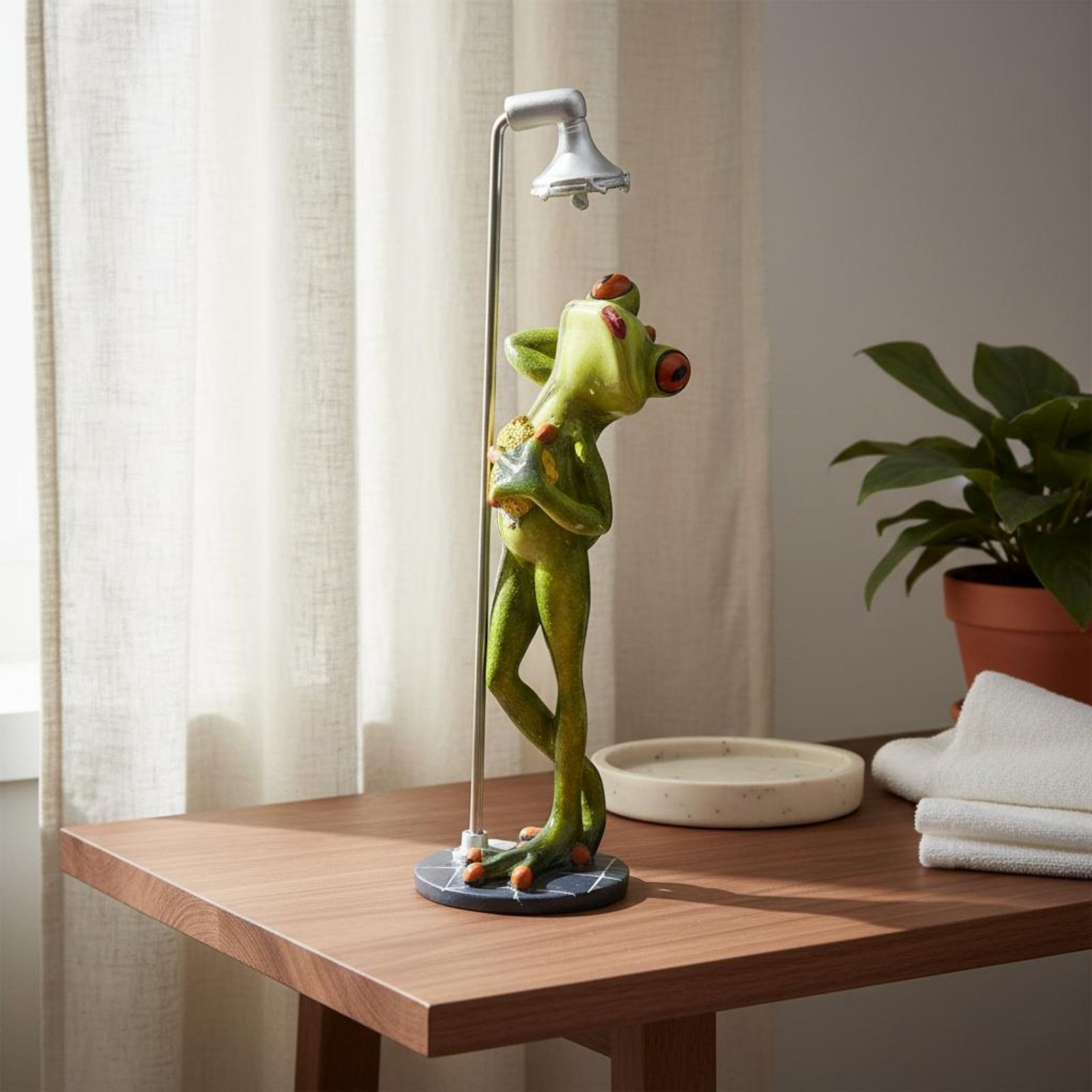 Showering Frog Figurine Great  - Home Bathroom Decor review and price