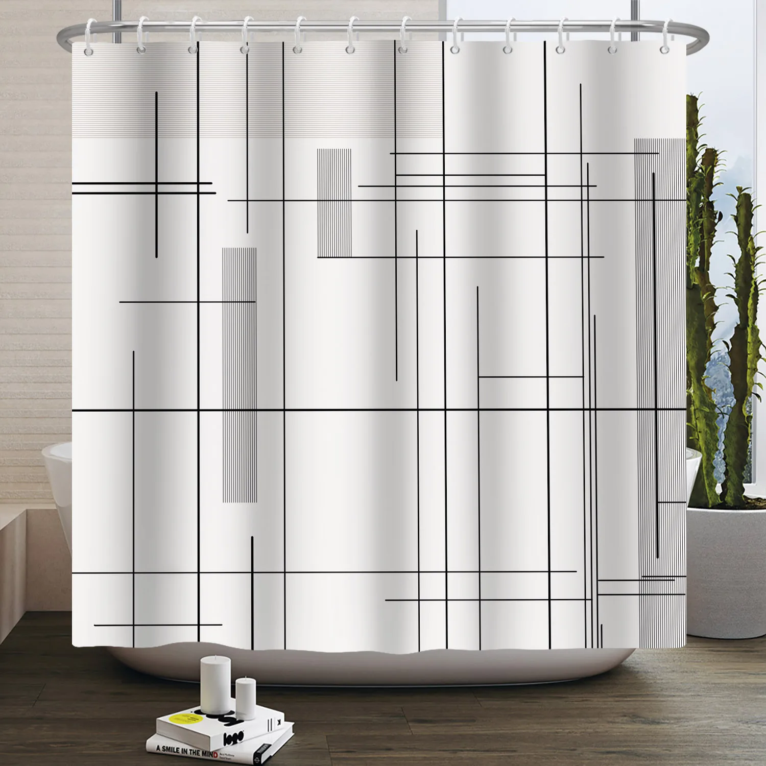 Simple Line Pattern Shower Cur - Home Bathroom Partition review and price