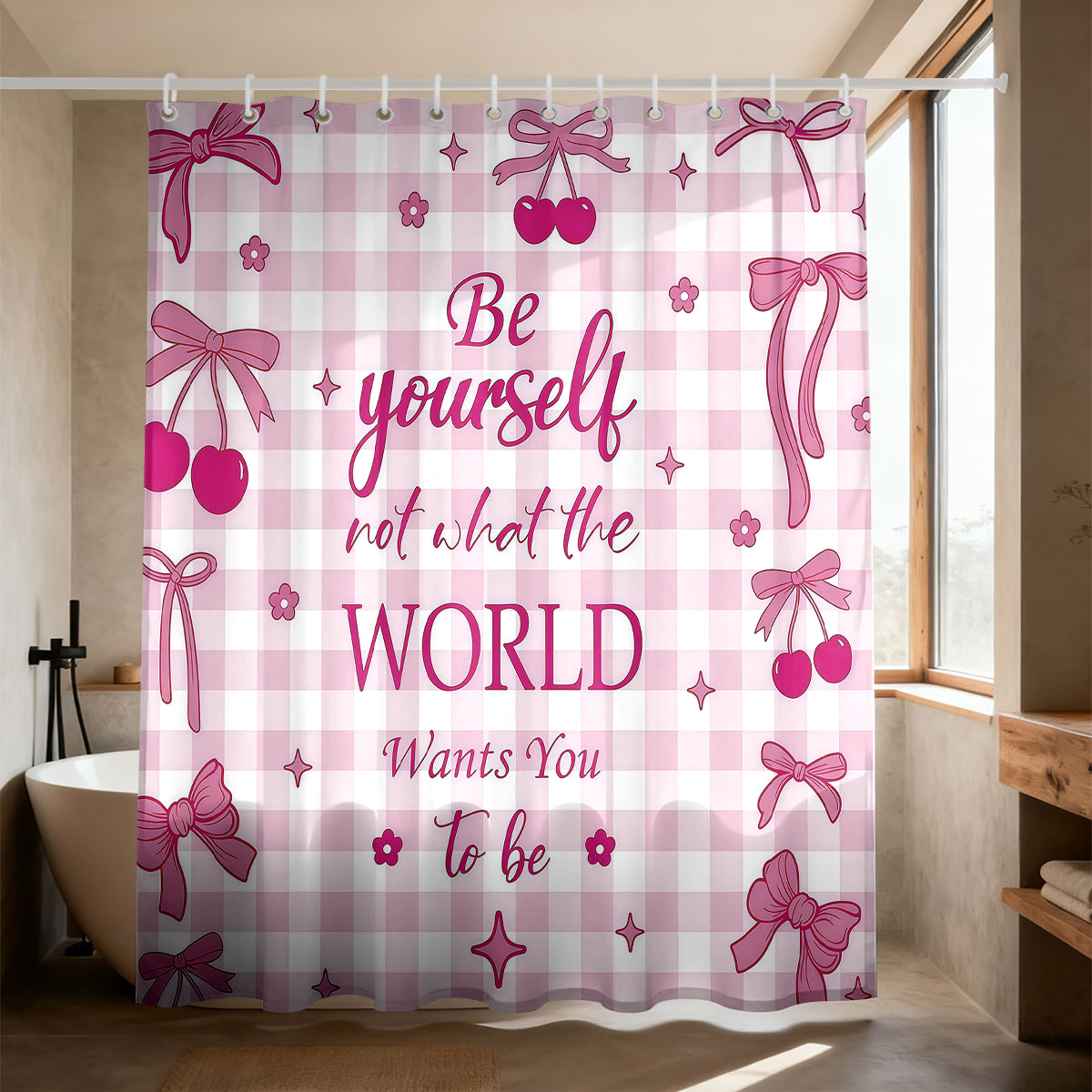 1pc Pink Bow Printed Shower Cu - Home Bathroom Partition review and price